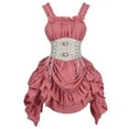 thumbnail image 1 of Women Steampunk Renaissance Dress Spaghetti Straps Ruffles Lace-up High Low Dress Halloween Cosplay Costumes, 1 of 5