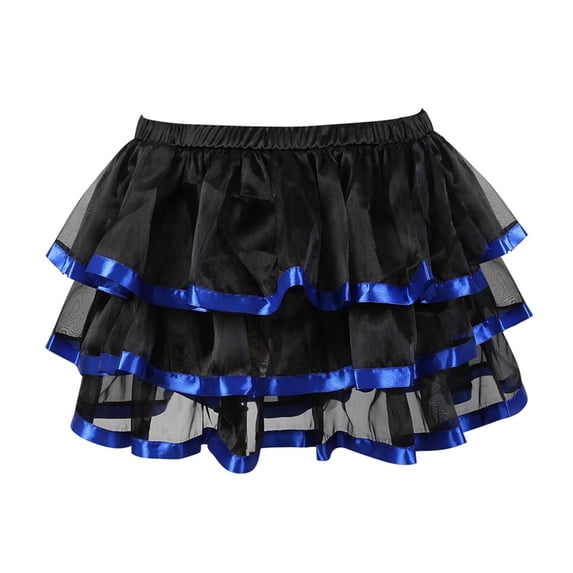 Women Steampunk Skirts Waisted Elastic Layered Short Skirt Blue 4XL