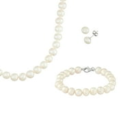 5TH & MAIN Women Sterling Silver 7-8mm White Fresh Water Pearl Bracelet Necklace & Earrings Set