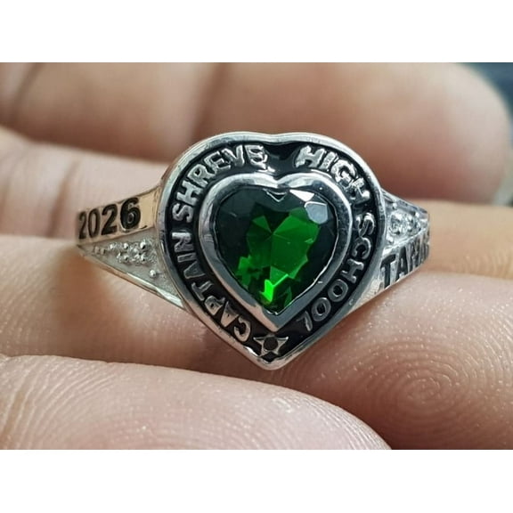 Women Sterling Silver CZ Heart GemStone Custom High School Class Ring for College & University Students, Graduation Ring