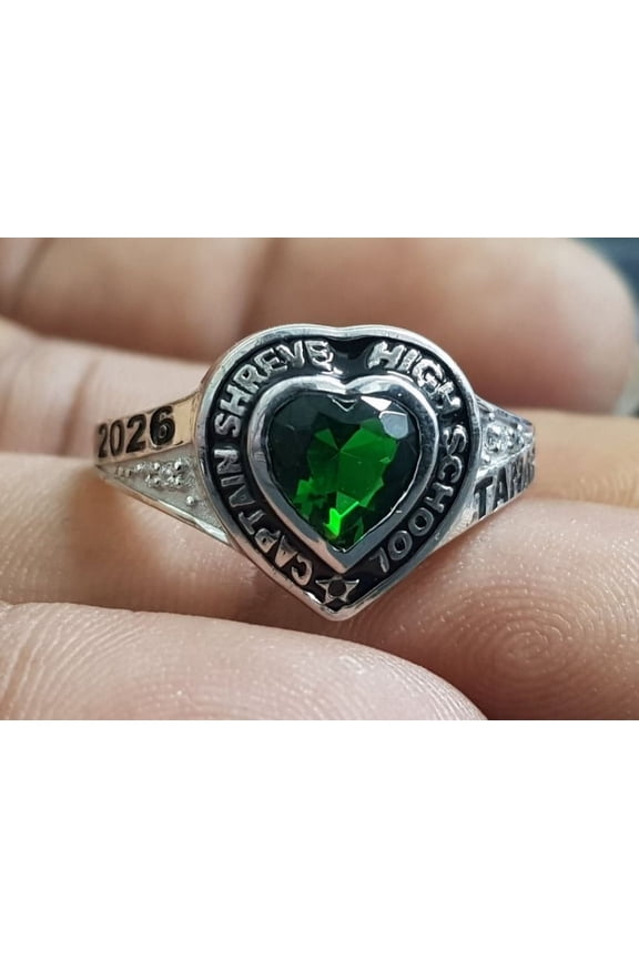 Women Sterling Silver CZ Heart GemStone Custom High School Class Ring for College & University Students, Graduation Ring