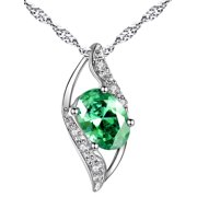 DEVUGGO Women Sterling Silver Lab Created Emerald 0.75ct Oval Cut Leaves Shape Pendant Necklace, 18Gifts for Women