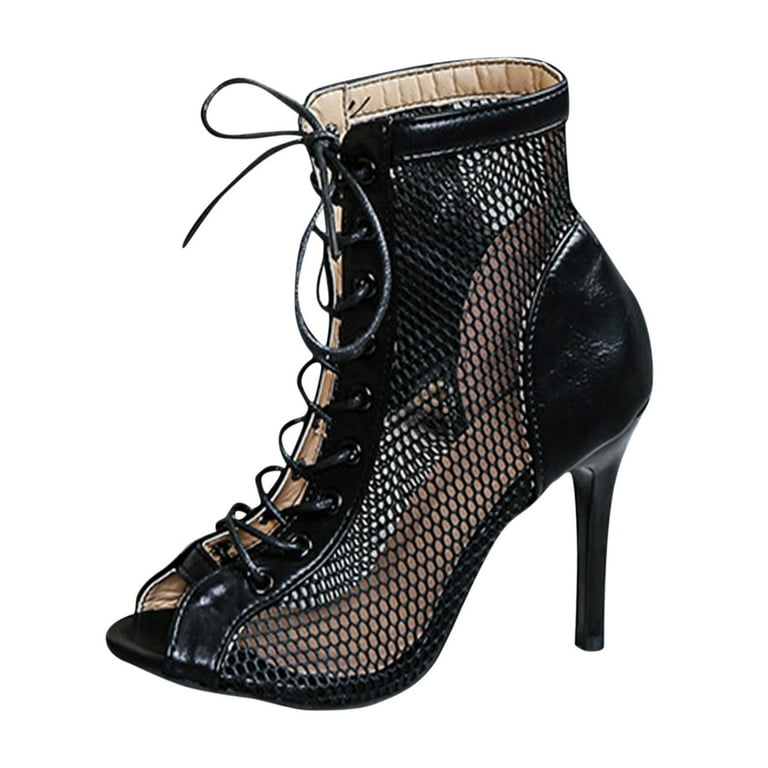 Women Stiletto Booties Lace-up Open Toe Straps for Summer Hollow