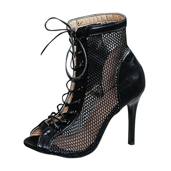Women Stiletto Booties Lace-up Open Toe Straps for Summer Hollow Out Sandals High Heels Shoes Ankle Boots Sexy Dress Boots Peep Toe Booties Mesh Short Boots UK Sale