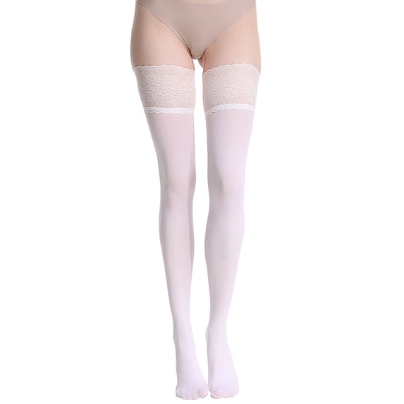 Women Stockings Velvet Long Tube Anti Over Knee Socks Lace High Thigh Stockings Solid Hosiery White