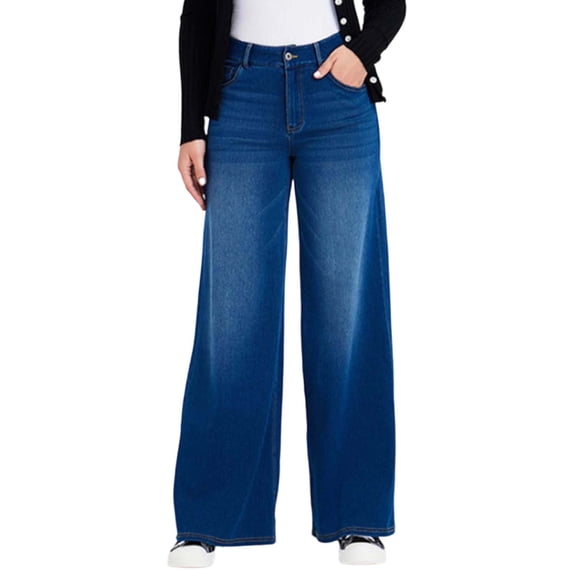 Women Straight Leg Jeans High Waisted Classic Stretch Womens Denim Pants with Pocket Dark Blue Jeans Baggy Jeans