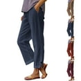 thumbnail image 1 of Women Straight Leg Linen Pants with Side Button Split Hem Elastic Waist Pull On Pants Solid Color Loose Casual Trousers Pockets, 1 of 7
