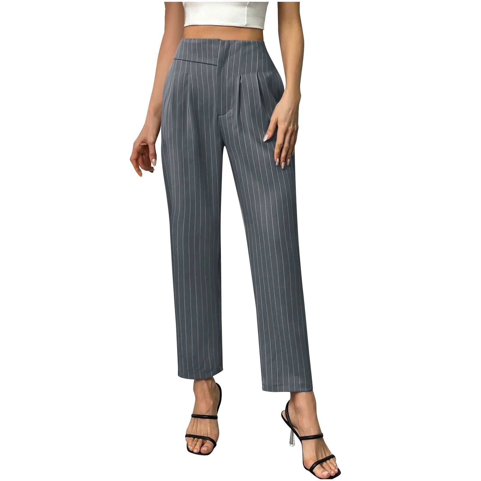 Women Straight Leg Suit Pants Casual High Waist Lounge Pants Summer Pleated Dressy Travel Work Business Trousers