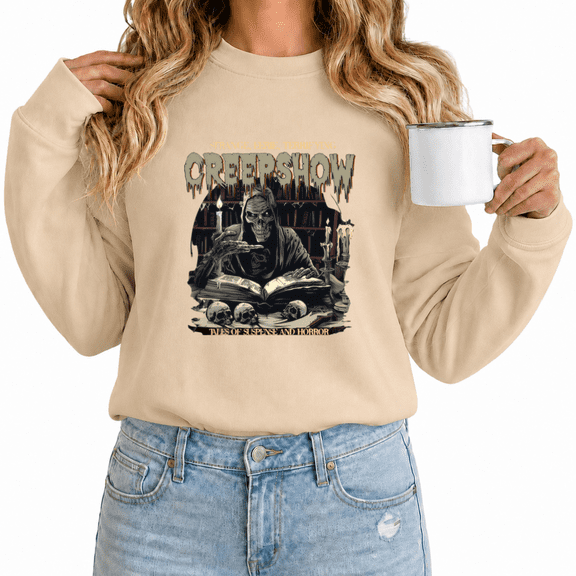 Women Strange Eerie Terrifying Skeleton Graphic Sweatshirt Vintage Crewneck Pullover Halloween Library Art Top