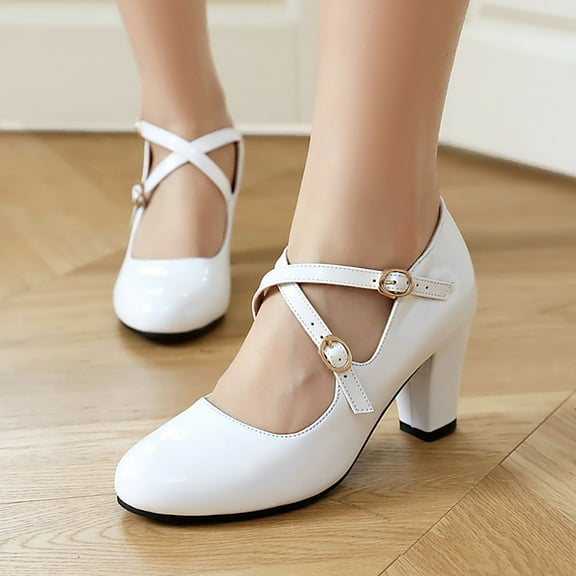 Women Strap High Heel Heel Mary Jane Shoes With Round Toe,Womens Mary Jane Flats,02 White,41