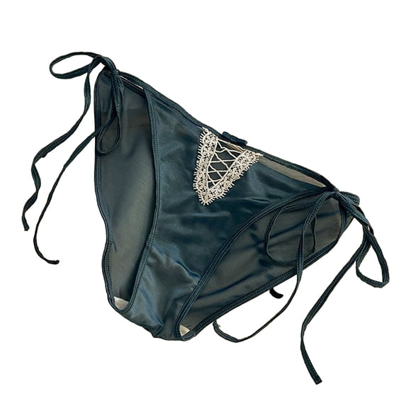 Women Strap Satin Panties Low Rise See Through Invisible Thongs Hollow Out Thin Mesh Sheer Briefs