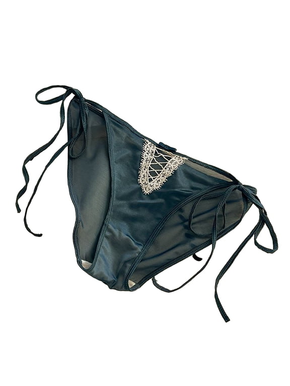 Women Strap Satin Panties Low Rise See Through Invisible Thongs Hollow Out Thin Mesh Sheer Briefs