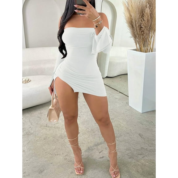 Women Strapless Backless  Mini Dress For Women Black Off-shoulder Long Sleeve Bodycon Club Party Dress Clothes