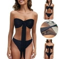 thumbnail image 1 of Women Strapless Bandeau Bikini Set Knot Two Piece Swimsuit Tie Cheeky Bathing Suits strapless swimsuits for women 2 piece Women's Tan Through Slim Fit Hollow Translucent Non Tender Beach Sunbathing N, 1 of 9