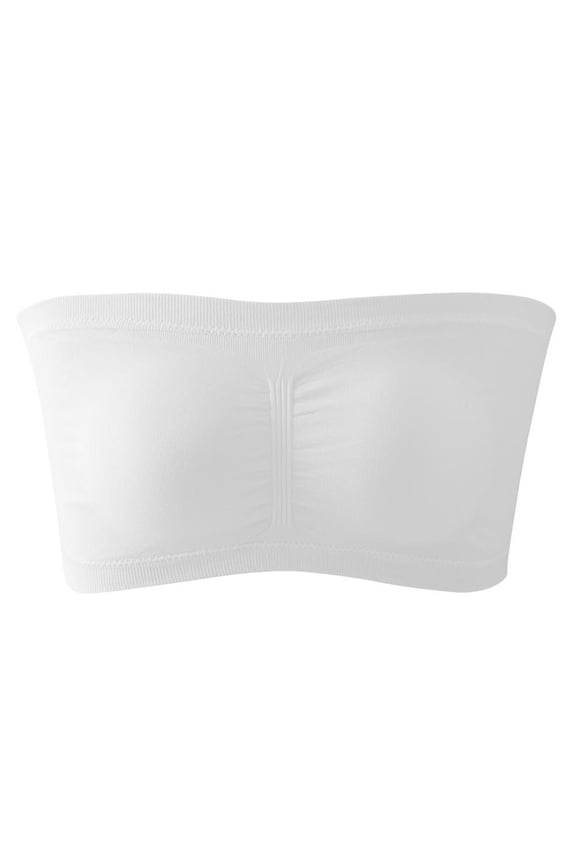 Women Strapless Bandeau Bra Seamless Bralettes Ladies Stretchy Chest Wrap Bandeau Crop Tube Top Removable Padding Bra,White 3XL