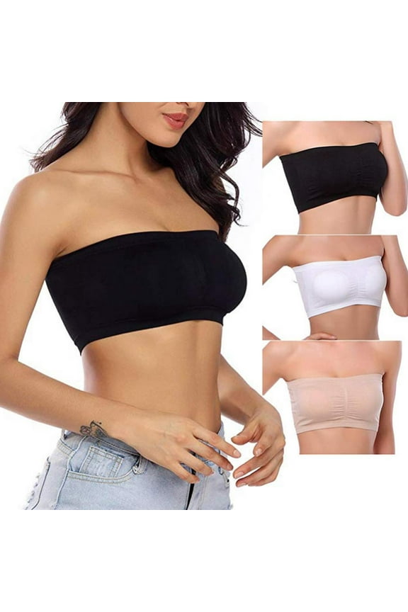Women Strapless Bandeau Bra Seamless Bralettes Ladies Stretchy Chest Wrap Bandeau Crop Tube Top Removable Padding Bra