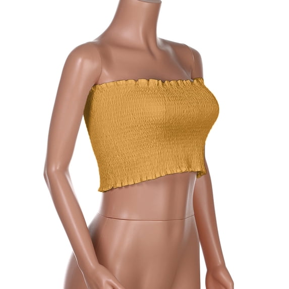 Women Strapless Bandeau Wrap Bra Tops Elastic Blouse, M, Yellow
