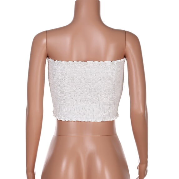 Women Strapless Bandeau Wrap Bra Tops Elastic Blouse, S, White
