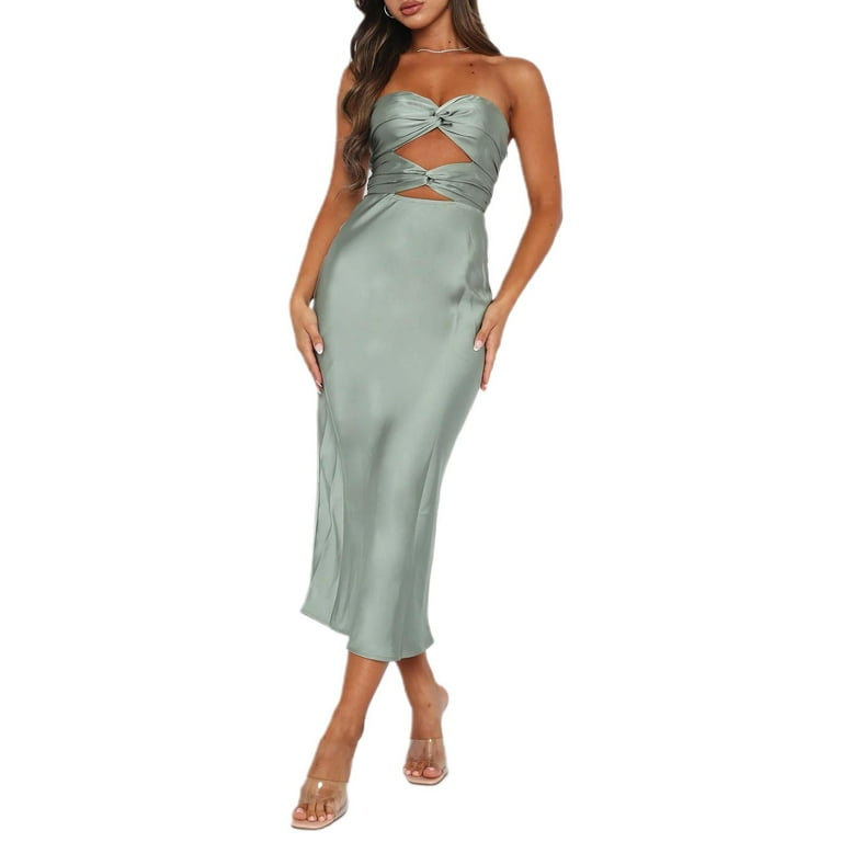 Sexy Solid Color Slit Ruched Knotted Sloping Shoulder Long Dresses Sexy Solid Color Slit Ruched Knotted Sloping Shoulder Long Dresses