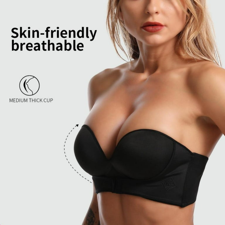 Women Strapless Bra Lady Love the Lift Push Up Sexy Lingerie Invisible  Front Closure Bras Brassiere for Dress Black,85D 