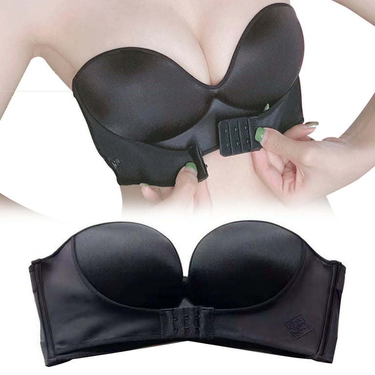 Women Strapless Front Buckle Lift Bra, Sexy Underwear Adjustable Gather up  Wireless Front Strap Anti-Slip Invisible Push Up Bra