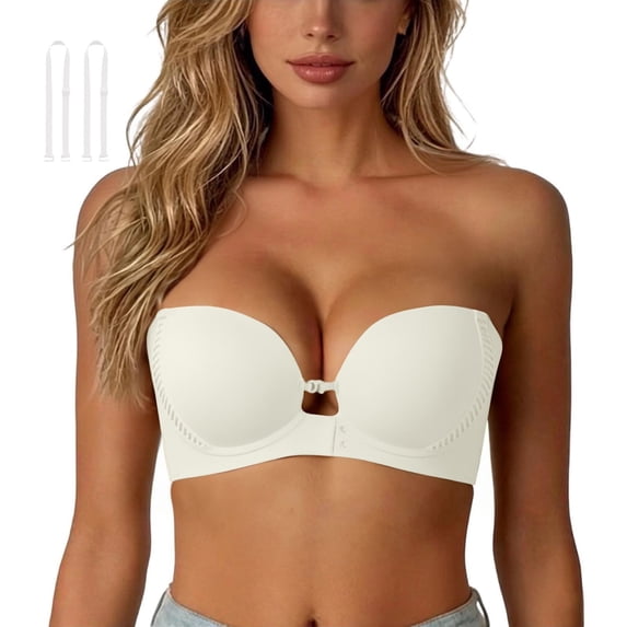 Women Strapless Invisible Adhesive Bra, Seamless Push Up Backless Bra,XL