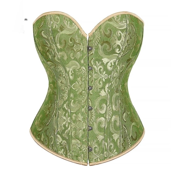 Women Strapless Lace Jacquard Peacock Corset and Bustier Top with Steel Boning for Waist Training Party Costume Outfit Green L