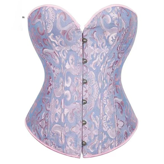 Women Strapless Lace Jacquard Peacock Corset and Bustier Top with Steel Boning for Waist Training Party Costume Outfit Purple L