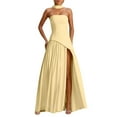 thumbnail image 1 of Women Strapless Long Prom Dress Side Slit Dresses Formal Evening GownsRuched Gown with Scarf, 1 of 7