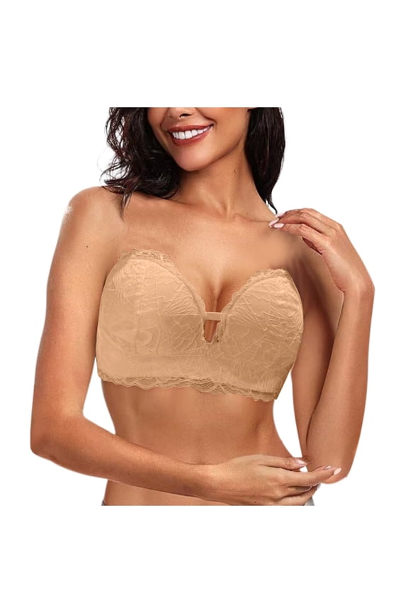 Women Strapless Off Shoulder Push Up Bra Non Top for Small Chest Flat Bust Support Beige M