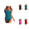 thumbnail image 1 of Women Strapless One Piece Swimsuit with Tummy Control Bandeau Top and Cheeky Bottom, 1 of 5