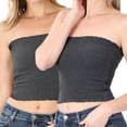 thumbnail image 1 of "Women Strapless Pleated Solid Colors Smocked Bandeau Sexy Tube Crop Tops (ASH GREY/CHARCOAL, Large)", 1 of 3