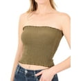 thumbnail image 1 of "Women Strapless Pleated Solid Colors Smocked Bandeau Sexy Tube Crop Tops (DUSTY OLIVE, Large)", 1 of 4