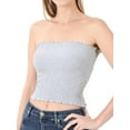 thumbnail image 1 of "Women Strapless Pleated Solid Colors Smocked Bandeau Sexy Tube Crop Tops (H GREY, Small)", 1 of 3