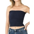 thumbnail image 1 of "Women Strapless Pleated Solid Colors Smocked Bandeau Sexy Tube Crop Tops (NAVY, Small)", 1 of 3