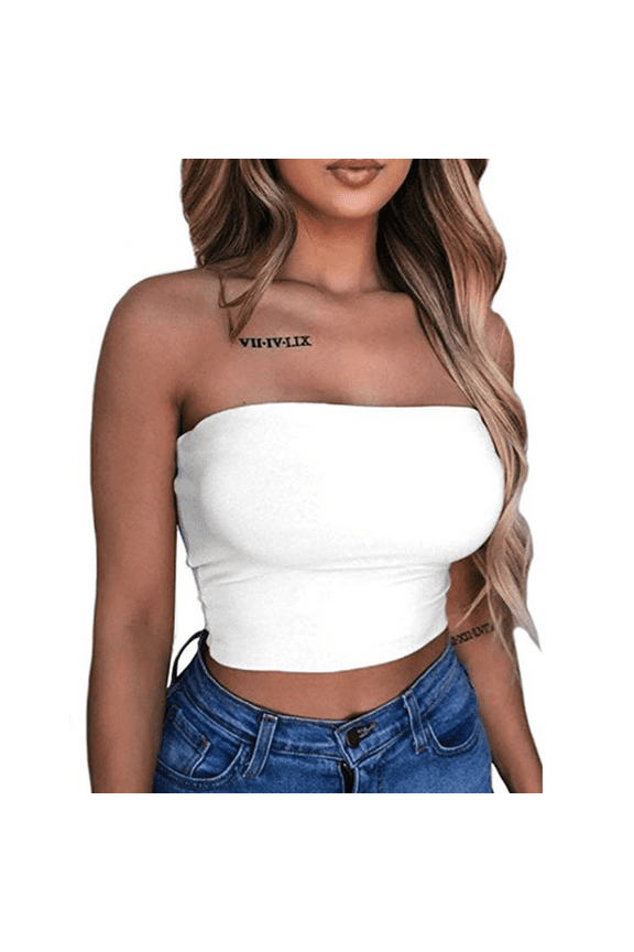 Women Strapless Top Sleeveless Crop Top Elastic Boob Bandeau Tube Tops Shirt