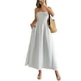 thumbnail image 1 of Women Strapless Tube Maxi Dress Flowy Swing Long Sundress Sleeveless Summer Boho Beach Dress with Pokets White M, 1 of 8