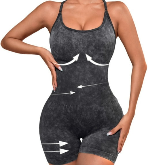 Women Strappy Backless Jumpsuits Tummy Control Bodycon Yoga Romper One Piece Workout Jumpsuit Shorts