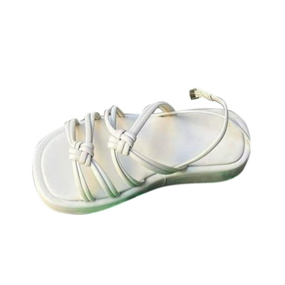 Women Strappy Braided Casual Sandal High Elastic Summer Stretch Flat Open Toe Hollow Out Sandals Beach Vacation Shoe White Women Sandal