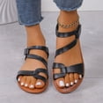 thumbnail image 1 of Women Strappy Flat Sandals Fashion Open Toe Leather Slippers Casual Comfortable Outdoor Non Slip Beach Summer Slide Shoes Black 40, 1 of 6