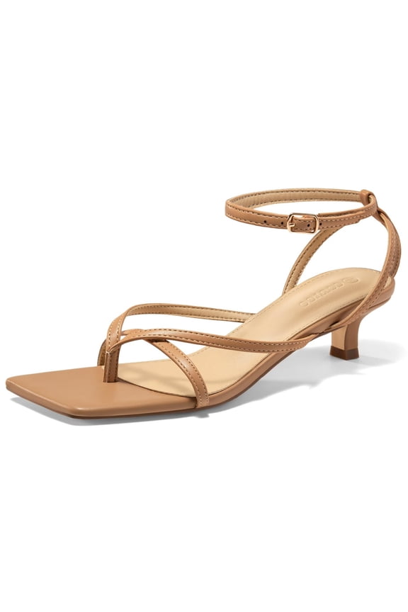 Women Strappy Low Kitten Heels Sandals Open Square Toe Flip Flop Summer Dress Party Shoes