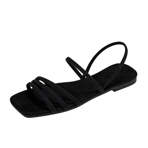 Women Strappy Sandals Square Toe Dressy Summer Cute Shoes Vacation Ankle Strap Slip on Slippers No Heel Going Out Mule Slides