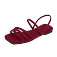 thumbnail image 1 of Women Strappy Sandals Square Toe Dressy Summer Cute Shoes Vacation Ankle Strap Slip on Slippers No Heel Going Out Mule Slides, 1 of 5