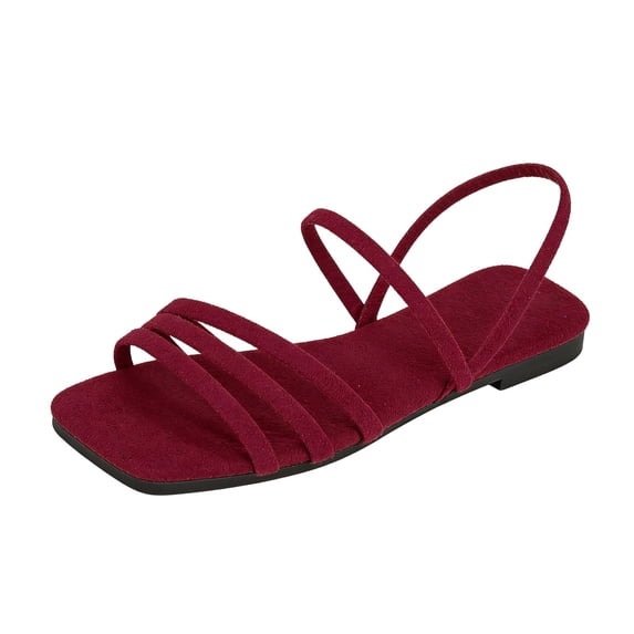 Women Strappy Sandals Square Toe Dressy Summer Cute Shoes Vacation Ankle Strap Slip on Slippers No Heel Going Out Mule Slides