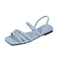 thumbnail image 1 of Women Strappy Sandals Square Toe Dressy Summer Cute Shoes Vacation Ankle Strap Slip on Slippers No Heel Going Out Mule Slides, 1 of 6
