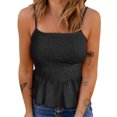 thumbnail image 1 of Women Strappy Top Shirred Splicing Ruffle Hem Slim Fit Lady Sleeveless Summer Top for Daily Dating Beach Black L, 1 of 5