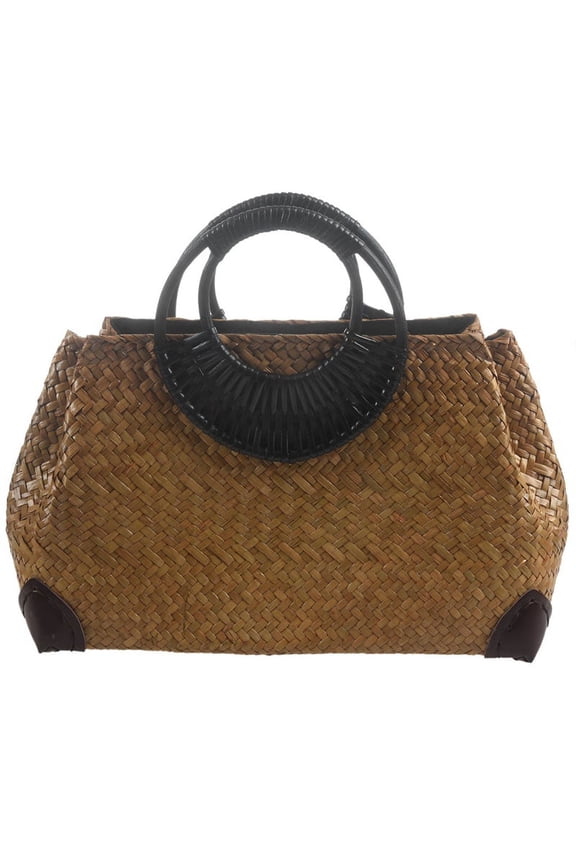Women Straw Bags Female Bamboo Summer Beach Weave Handbag Lady Handmade Vintage Wood Handle Bag Travel Knitted Bags