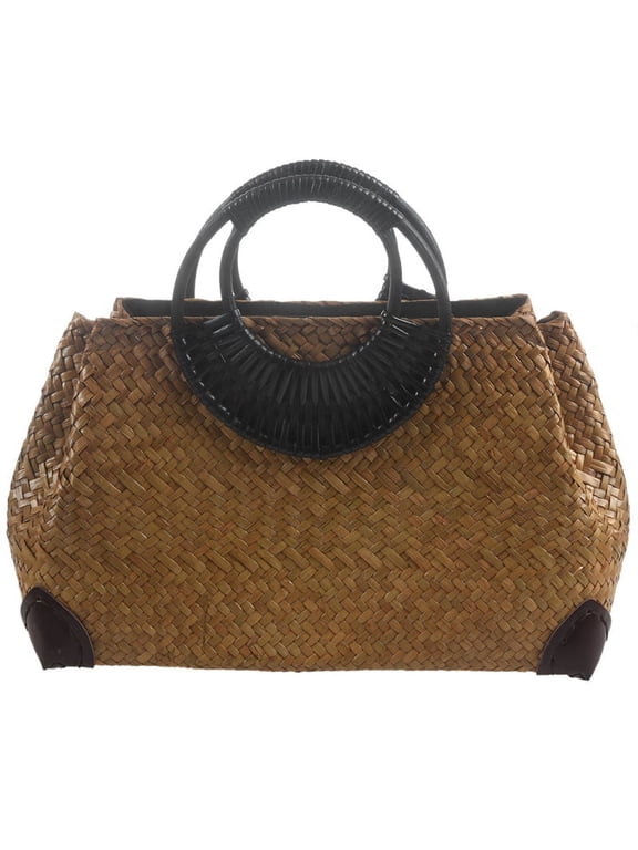 Women Straw Bags Female Bamboo Summer Beach Weave Handbag Lady Handmade Vintage Wood Handle Bag Travel Knitted Bags