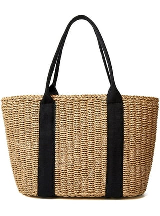  QTKJ Summer Beach bag, Handwoven Straw bag, Beach Tote Leather  Shoulder Strap with Removable Storage Bag, Woven Bag for Women Handbag  Shoulder Bag (Black) : Clothing, Shoes & Jewelry