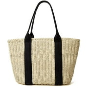 FOESES Women Straw Bags Summer Beach Large Tote Bag Handmade Woven Shoulder Crossbody Handbag